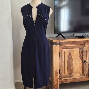 Venus Plunge V neck, front slit  Zipper up, Stretch Dress with chest zippers